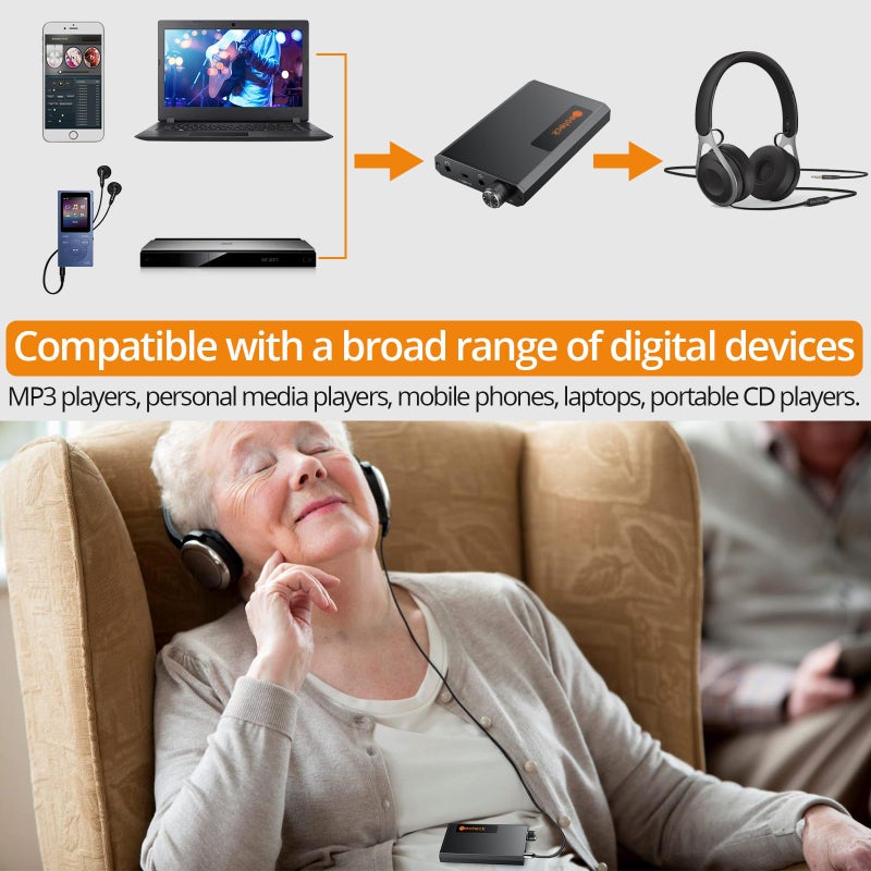 Neoteck مضخم سماعات رأس محمول Neoteck 3.5mm مع جهاز استقبال بلوتوث 5.0، مفتاح زيادة من مرحلتين، مضخم سماعات HiFi 16-300 أوم، سطح ألومنيوم غير لامع - Image 4